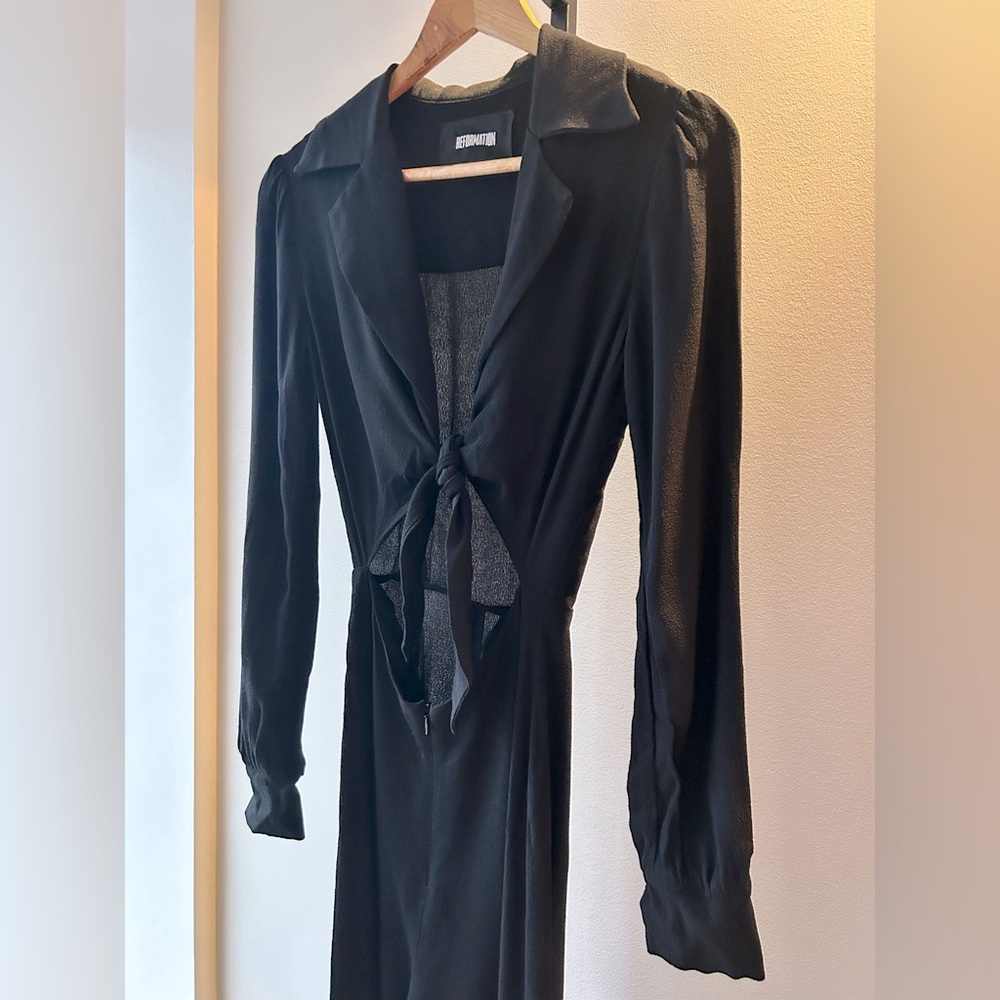 REFORMATION BLACK JUMPSUIT WITH FRONT TIE